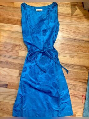 1960s Bruce Arnold Hong Kong Turquoise Jacquard Sheath Resort Dress